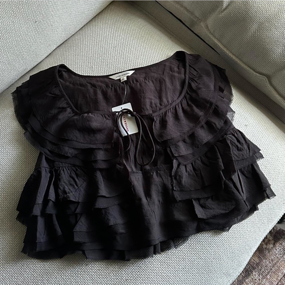 Lucky Brand Black Ruffled Blouse